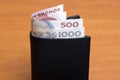 Swedish Crown in the black wallet Royalty Free Stock Photo