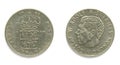 Swedish 1 Crowns (Krona, kronor) 1969 year coin. Coin shows a portrait of Swedish king Gustaf Adolf VI of Sweden Royalty Free Stock Photo