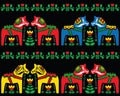 Swedish Dala horse folk art seamless pattern on black