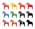 Swedish dala horse vector icons set Royalty Free Stock Photo