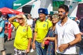 Swedish family watching match of Sweden national football team.