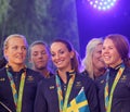 Swedish female soccer team showing their silver medals from the Royalty Free Stock Photo