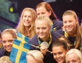 Swedish female soccer team showing their silver medals from the Royalty Free Stock Photo