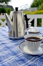 Swedish fika set on table in garden