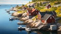 Swedish Fishing Village Laguna. Generative ai