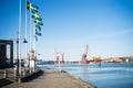 Swedish Flags flying in Gothenburg Harbour, Sweden