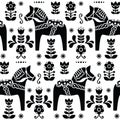 Swedish folk art Dala or Daleclarian horse seamless pattern in black