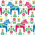 Swedish folk art Dala or Daleclarian horse seamless pattern