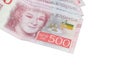 Swedish krona. Swedish money, 500 kroner bills on a transparent background Royalty Free Stock Photo