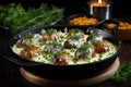 Swedish meatballs in cream sauce on a black pan Royalty Free Stock Photo