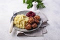 Swedish meatballs with mashed potato Royalty Free Stock Photo