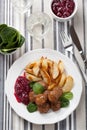Swedish meatballs with potatoes and lingon jam Royalty Free Stock Photo