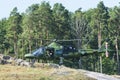 Swedish military helicopter flying low