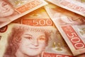 Swedish money bills in stacks Royalty Free Stock Photo