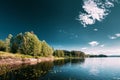 Swedish Nature. Arjang SV, Tocksfors, Sweden. Summer Lake Or River In Beautiful Summer Sunny Day Royalty Free Stock Photo