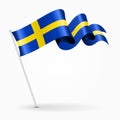 Swedish pin wavy flag. Vector illustration. Royalty Free Stock Photo