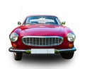 Swedish retro sports car. White background. Front view