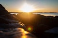 Rocky coast at sunset in detail in Sweden