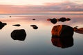 Rocky coast at sunset in detail in Sweden