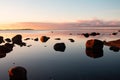 Rocky coast at sunset in detail in Sweden