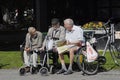 Swedish seniorcitizens enjoy sun shine day in Malmo Sweden