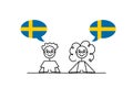 swedish speakers, cartoon boy and girl with speech bubbles in Sweden flag colors, learning svenska language vector