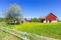 Swedish spring farm with traditional fence Royalty Free Stock Photo