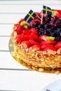 Swedish summer cake with cream and strawberries Royalty Free Stock Photo