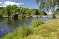 Swedish summer landscape with ancient bridge