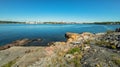 Swedish summer sea coast panorama with Karlshamn city background Royalty Free Stock Photo