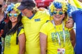 Swedish supporters celebrating victory of football team.