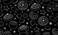 Swedish sweets black and white seamless pattern. Suitable for printing on packaging, paper, for menu decoration. Vector