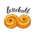 Swedish sweets lussekatt with an inscription. Vector illustration Royalty Free Stock Photo