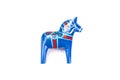 Swedish traditional souvenir wooden Dala or Dalecarlian horse, blue colored, isolated on white, top