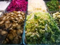 Swedish various vegetable buffet in glass pans Royalty Free Stock Photo