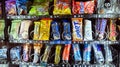 Swedish vending machine with snack food and beverages.