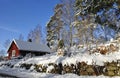 Swedish village architecture in winter