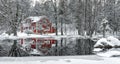 Swedish winter house by the lake Royalty Free Stock Photo