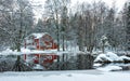 Swedish winter landscape by the lake