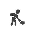 Sweeper, cleaning service employee vector icon