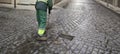 Sweeper cleaning street