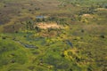 Sweeping aerial view of the lush vegetation of the Okavango Delta in Botswana