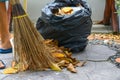 Sweeping autumn leaves with natural broom