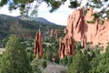 Red Rock Pinnacles in a sweeping landscape mountain view at Garden of the Gods in Colorado Springs, Colorado Royalty Free Stock Photo