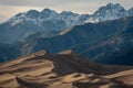 Sweeping Lines of Dunes Below Jagged Peaks