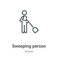 Sweeping person outline vector icon. Thin line black sweeping person icon, flat vector simple element illustration from editable