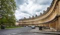 Sweeping view of terraced Georgian houses on the Circus, Bath, deserted of tourists due to Coronavirus Avon, UK