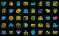 Sweepstake icons set outline vector. Chance activity vector neon