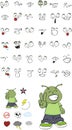 Sweet alien kid cartoon expressions set