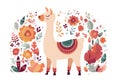 Sweet Alpaca and Flower Art: Delightful Isolated Illustration Perfect for Nursery Decor, Posters, T-shirt Prints, and Fabrics